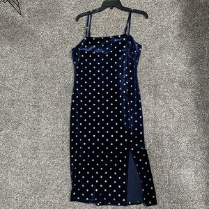 Lush Navy Velvet Polka Dot Midi Dress